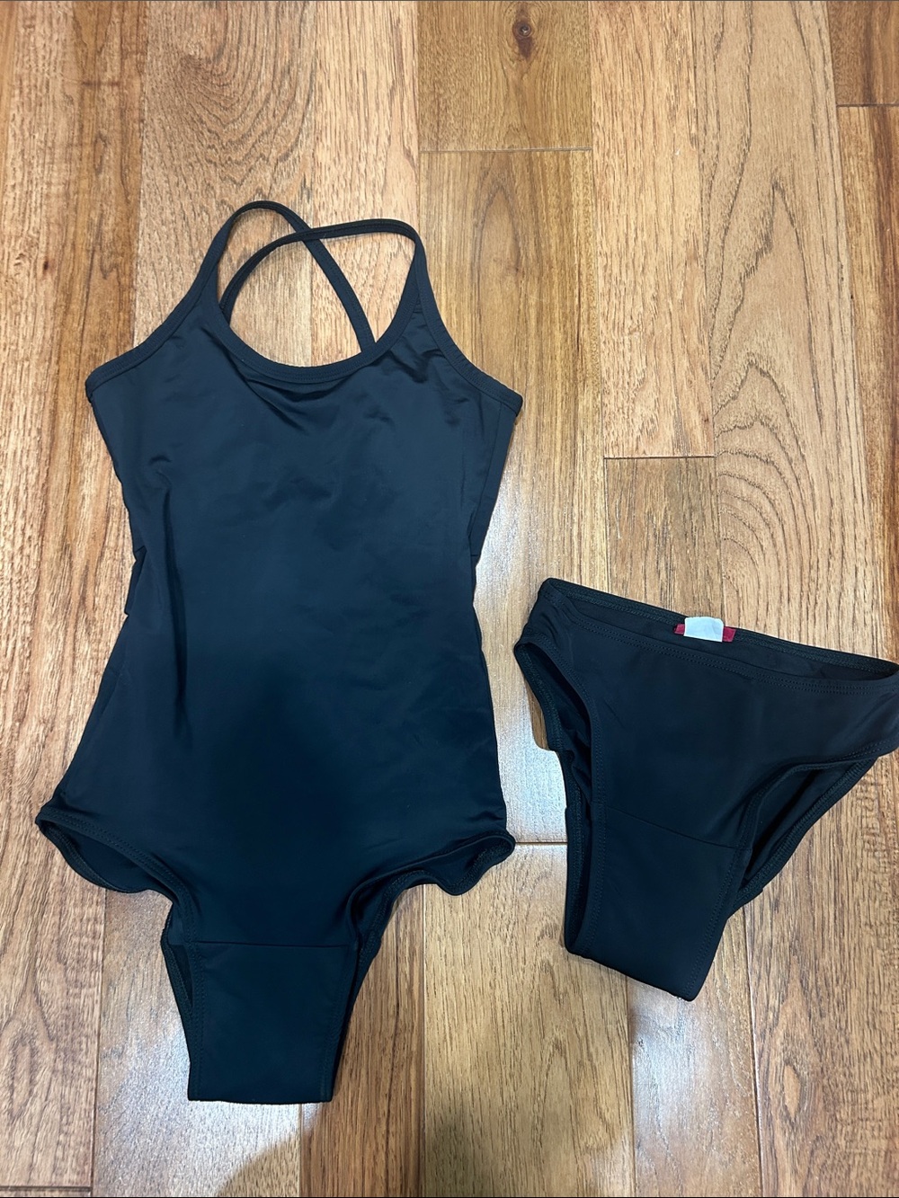 Girls' Black One-Piece Swimsuit with Removable Bottom